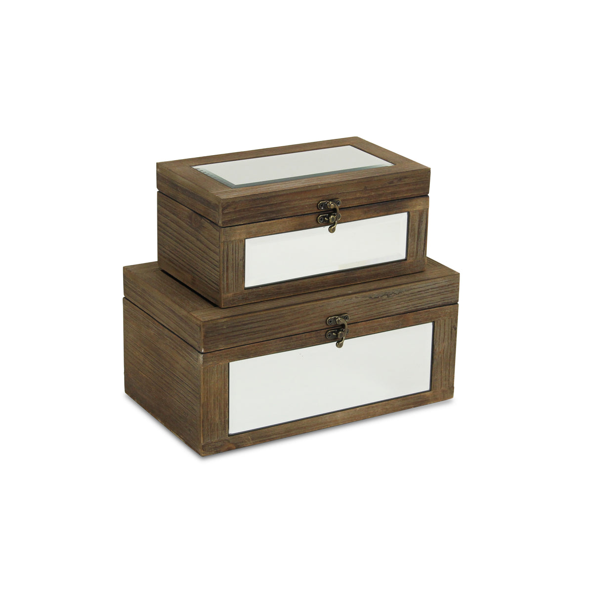 Larkspur Set Of 2 Brown Mirrored Wood Boxes