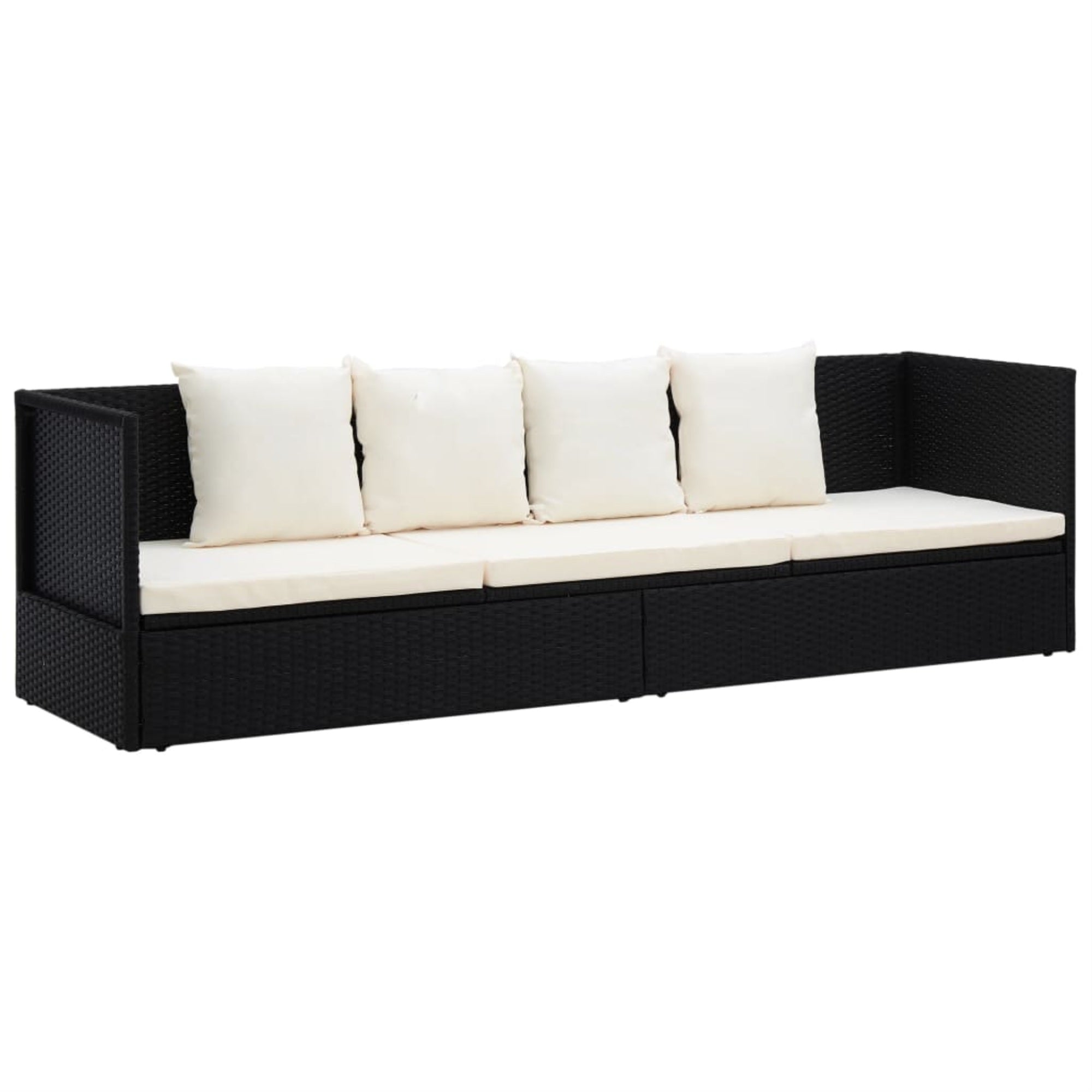 Vidaxl Outdoor Lounge Bed With Cushion & Pillows Poly Rattan Black
