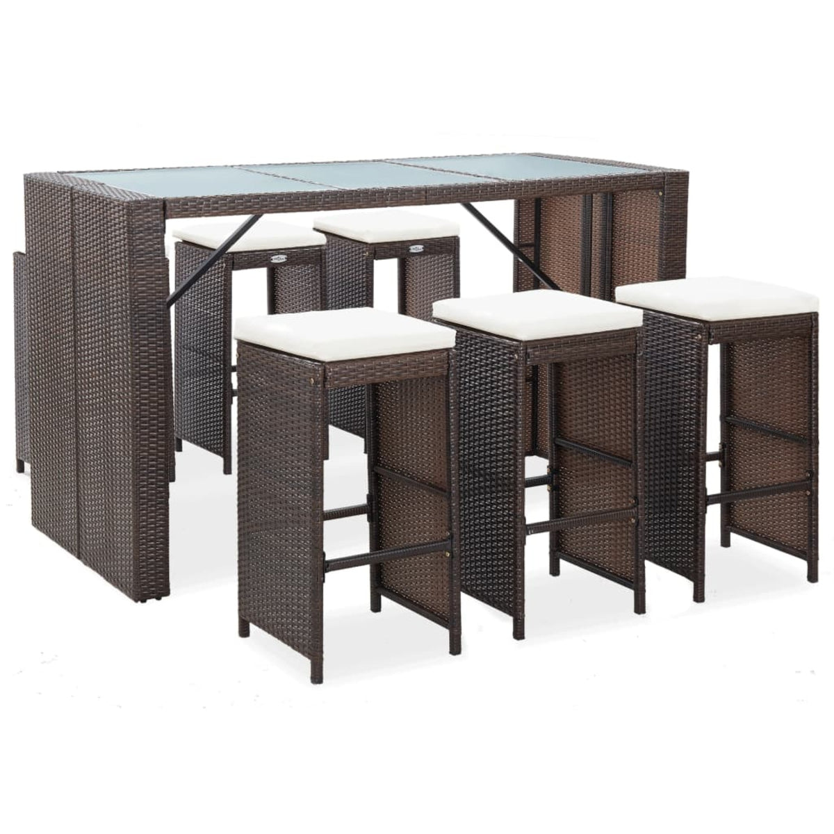 Vidaxl 7 Piece Garden Bar Set With Cushions Poly Rattan Brown