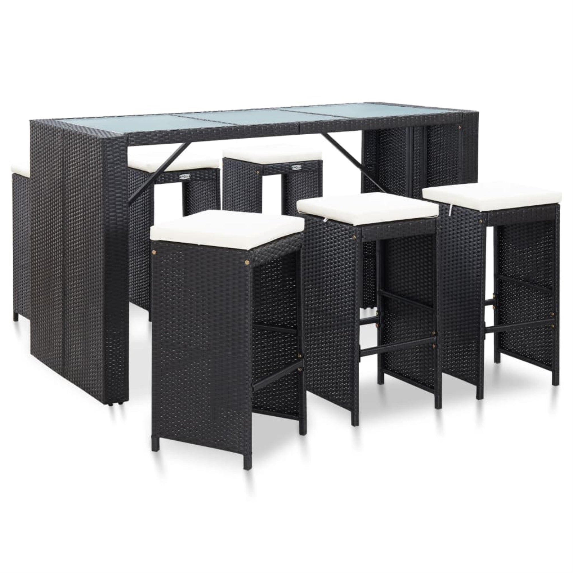 Vidaxl 7 Piece Garden Bar Set With Cushions Poly Rattan Black