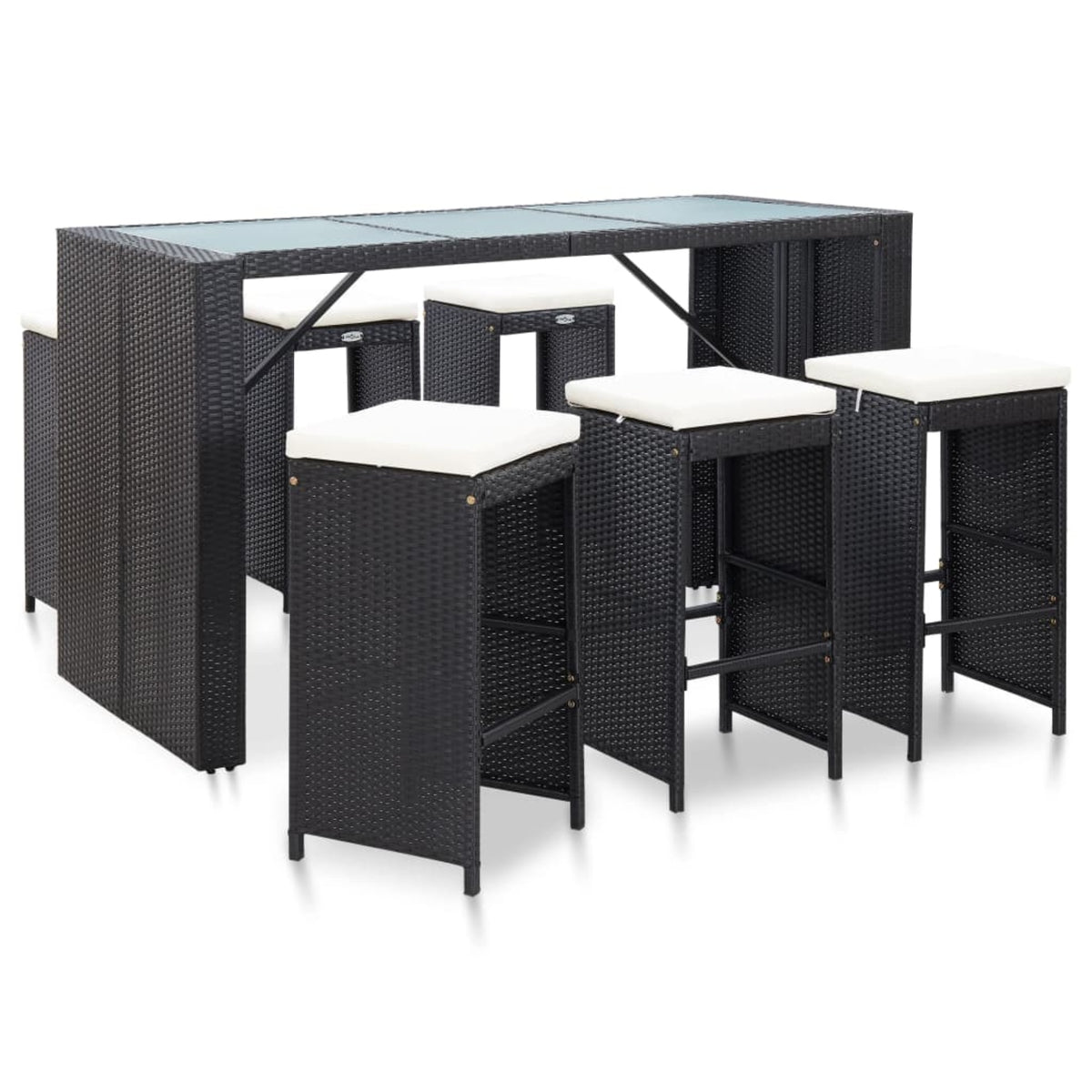 Vidaxl 7 Piece Garden Bar Set With Cushions Poly Rattan Black