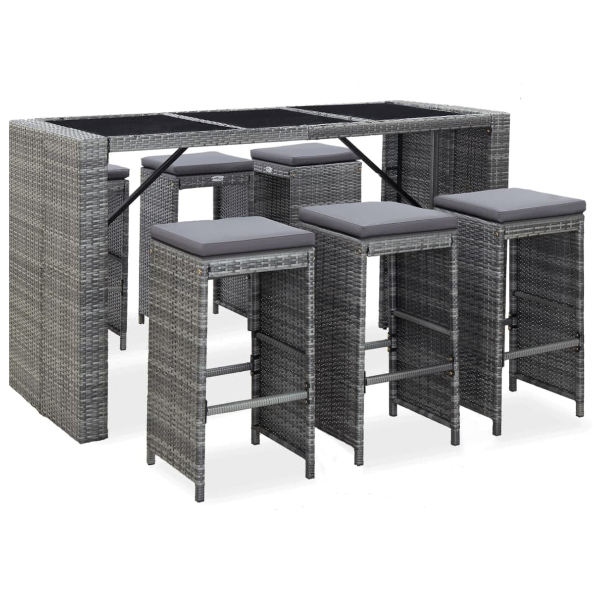 Vidaxl 7 Piece Garden Bar Set With Cushions Poly Rattan Gray