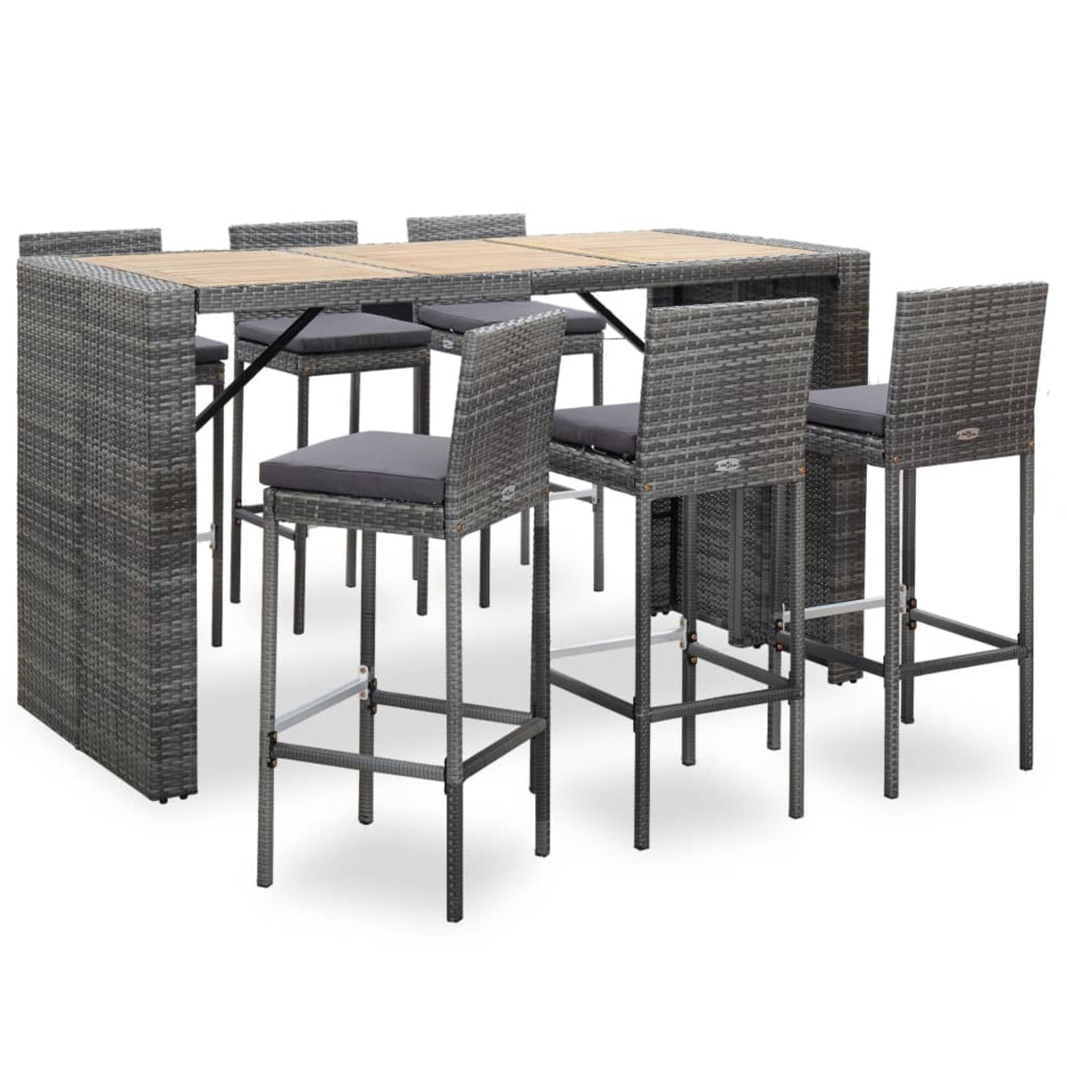 Vidaxl 7 Piece Outdoor Bar Set With Cushions Poly Rattan Gray