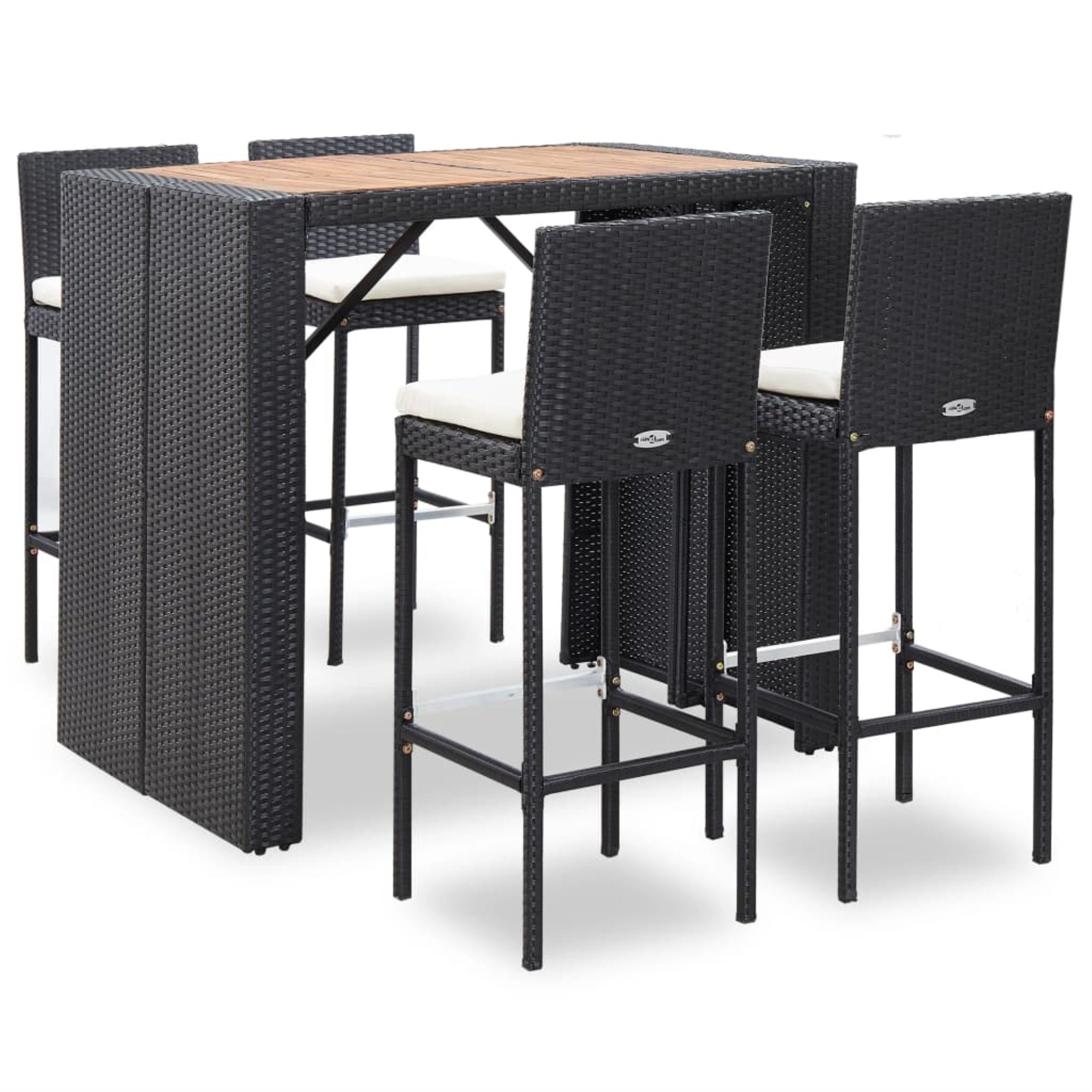 Vidaxl 5 Piece Outdoor Bar Set Poly Rattan And Acacia Wood Black