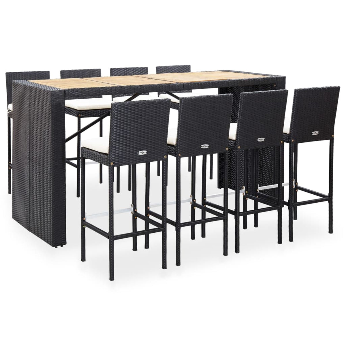 Vidaxl 9 Piece Outdoor Bar Set Poly Rattan And Acacia Wood Black