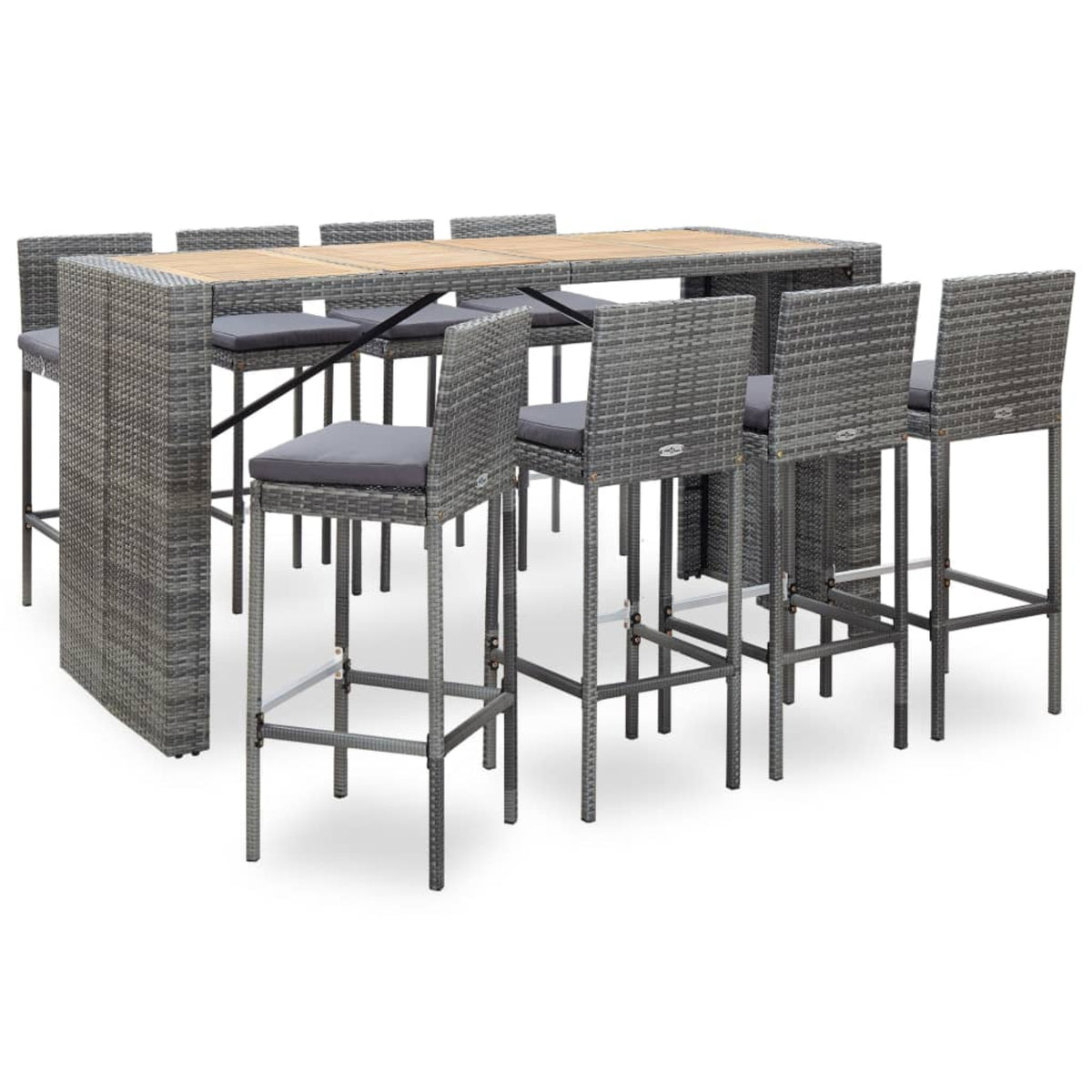 Vidaxl 9 Piece Outdoor Bar Set Poly Rattan And Acacia Wood Gray
