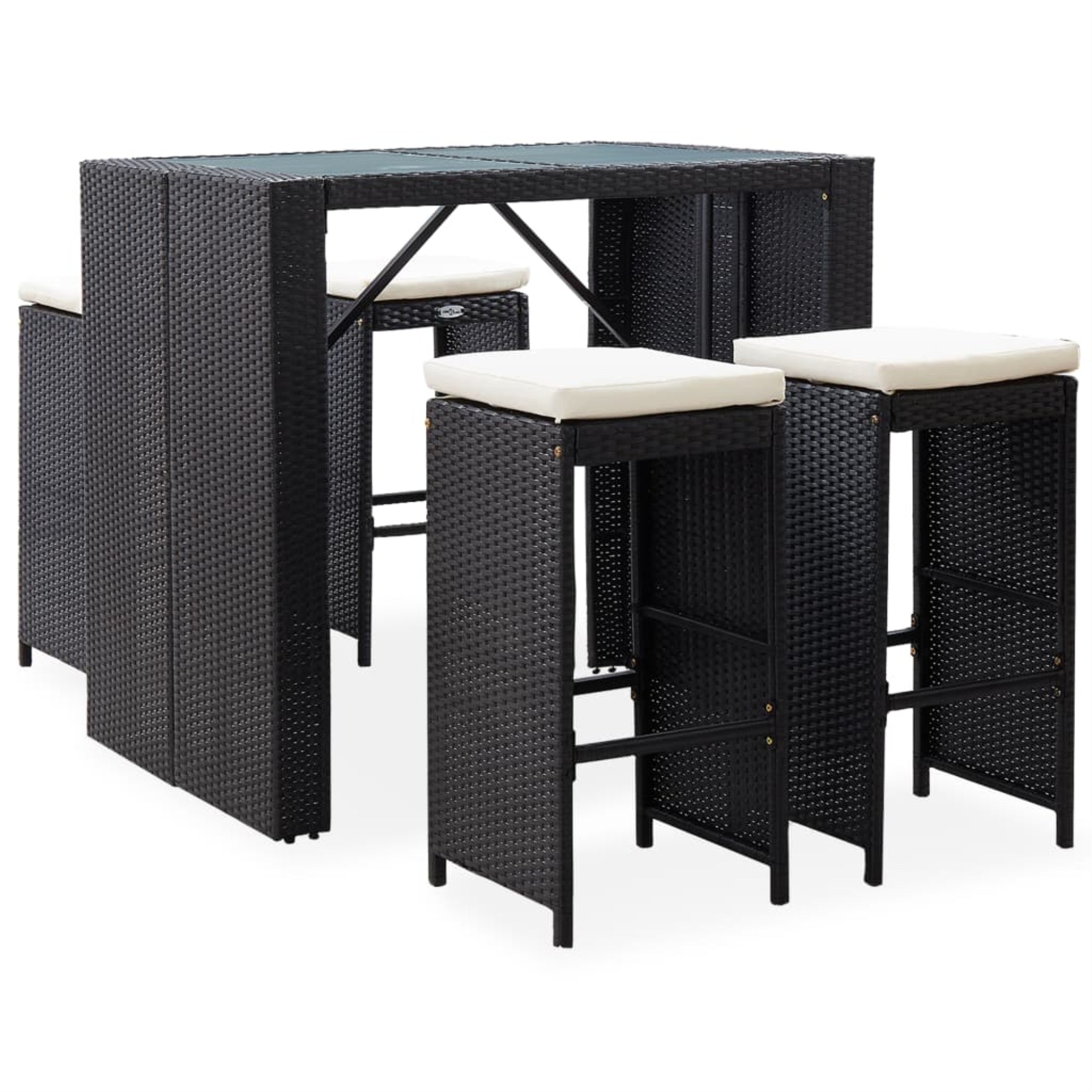 Vidaxl 5 Piece Outdoor Bar Set Poly Rattan And Glass Black