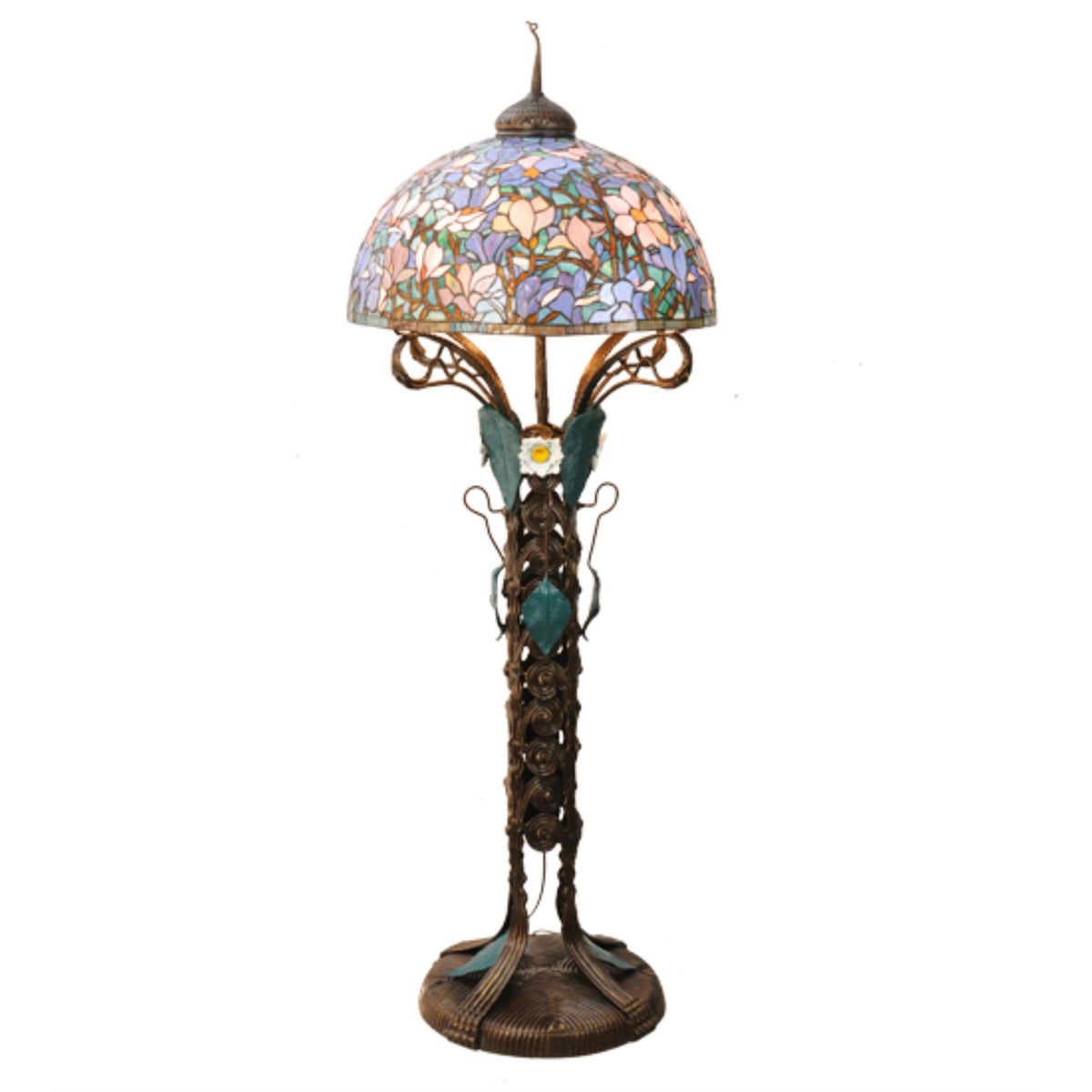73'H Tiffany Magnolia Nouveau Floral Floor Lamp.601