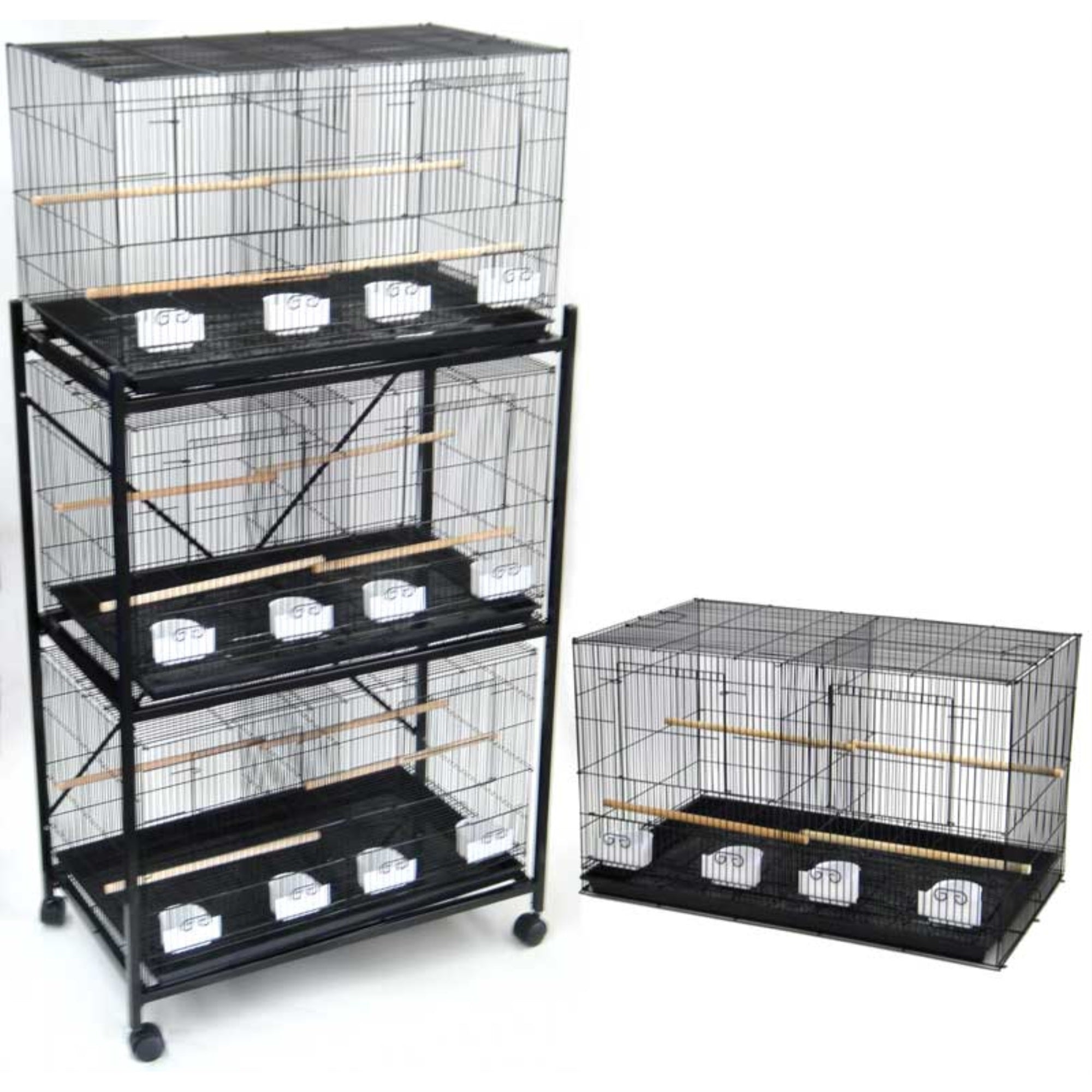 Lot Of 4 Medium Breeding Cages With Divider In Black And One 3 Tie Black Stand