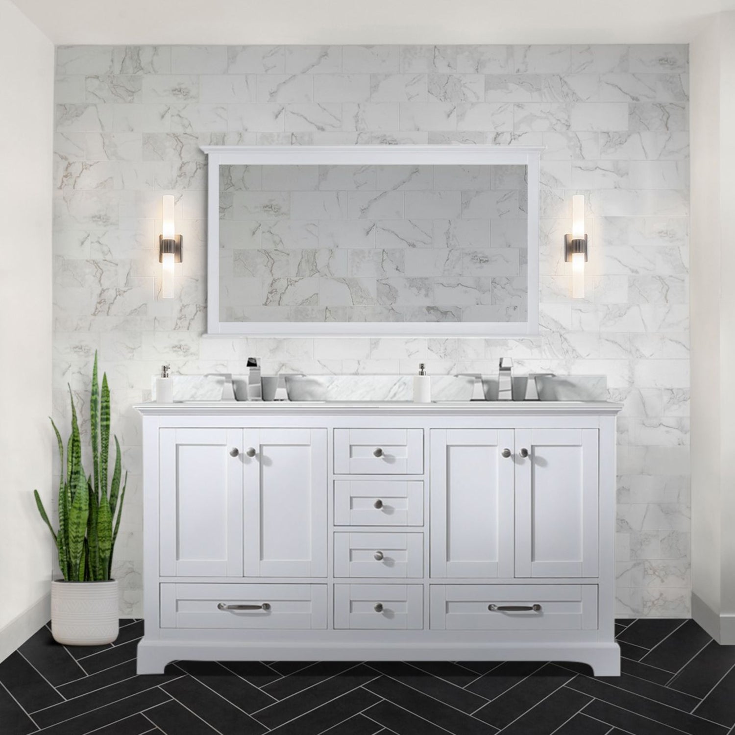 White Double Bath Vanity 60 in. W x 22 in. D