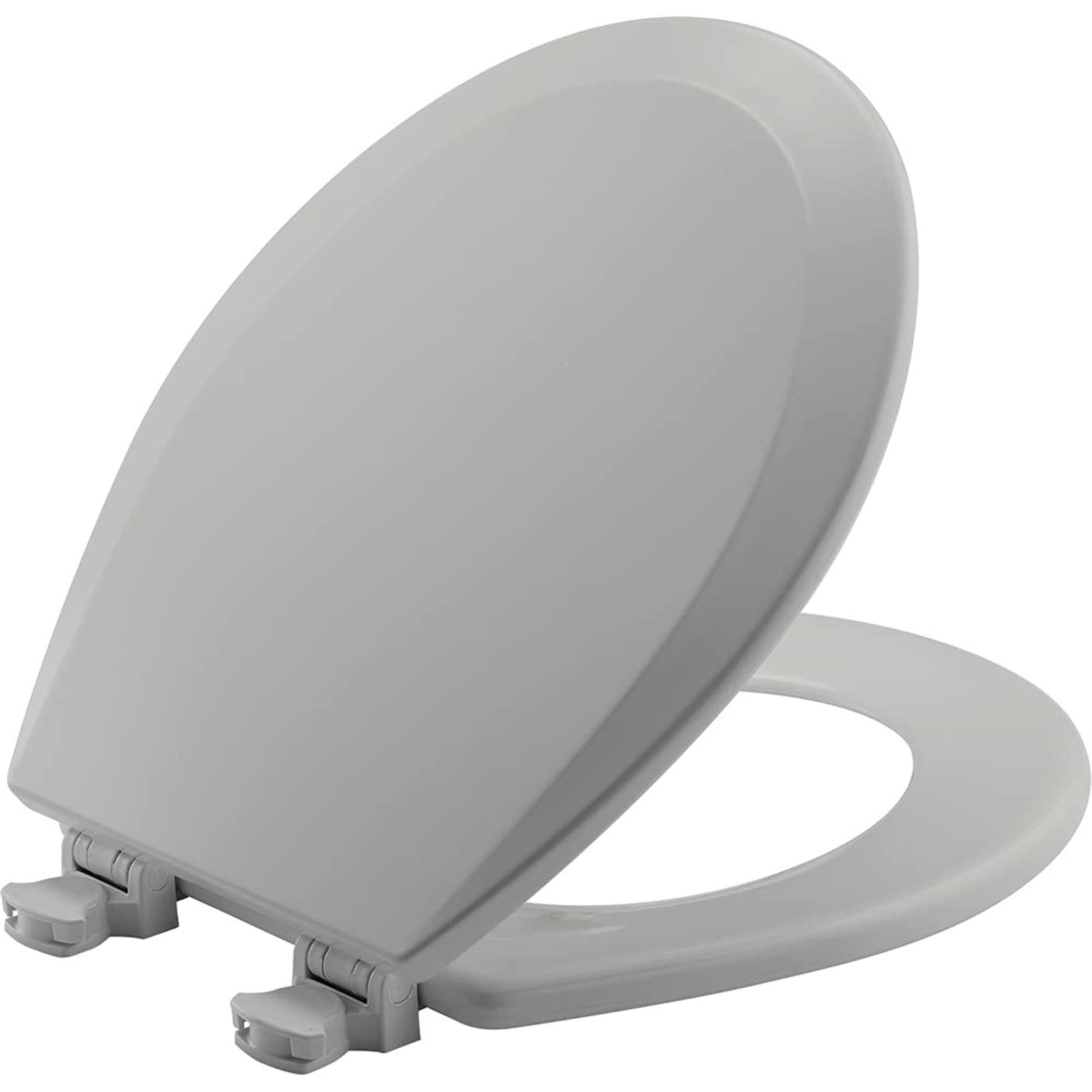 BEMIS Round Enameled Wood Toilet Seat in Silver with Easy-Clean & Change Hinge
