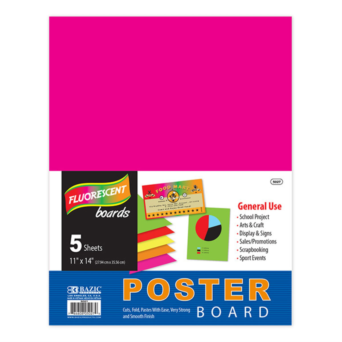 Bazic 11' X 14' Multi Color Fluorescent Poster Board (5/Pack)