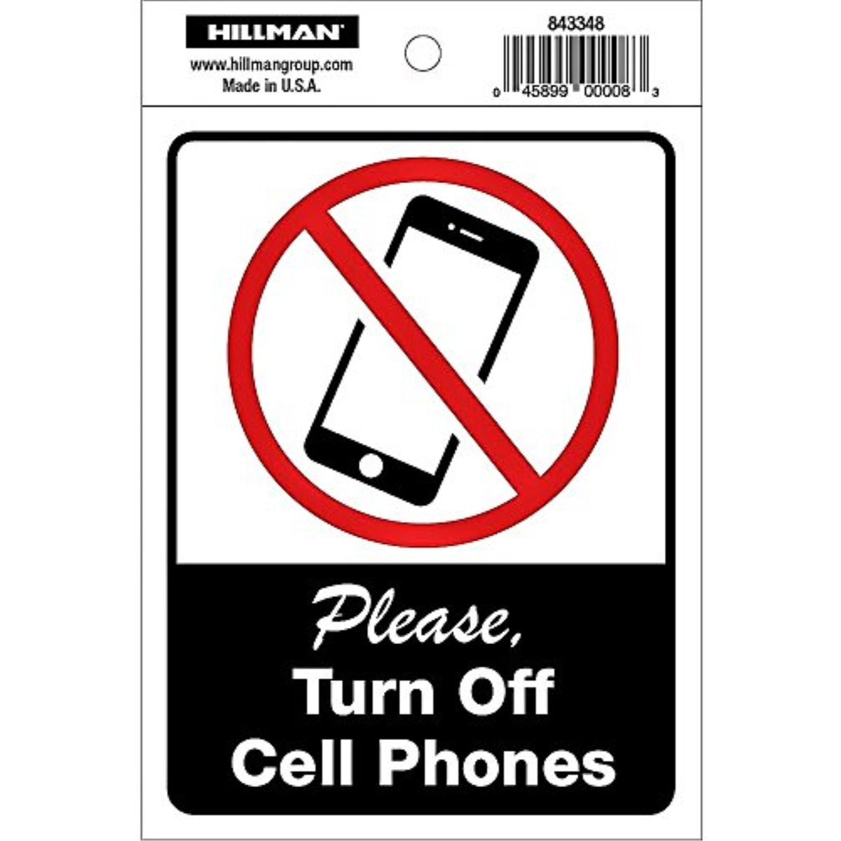 5029020 Decal No Cell Phne 6X4 Hillman English White Safety Decal 6 In. H X 4 In. W (Pack Of 6)