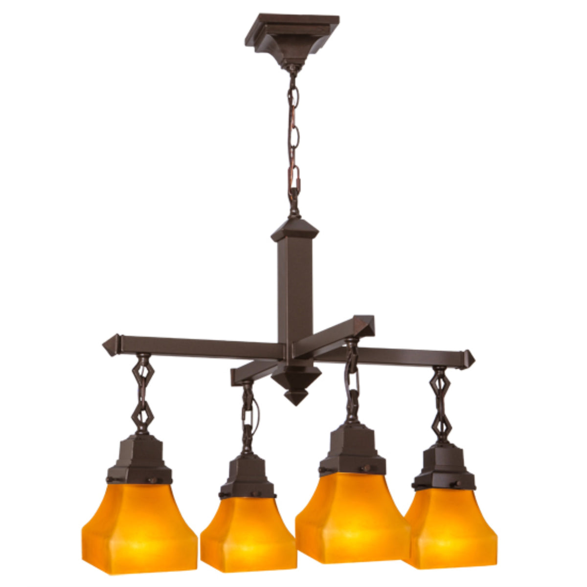 26'W Bungalow Frosted Amber 4 Lt Chandelier