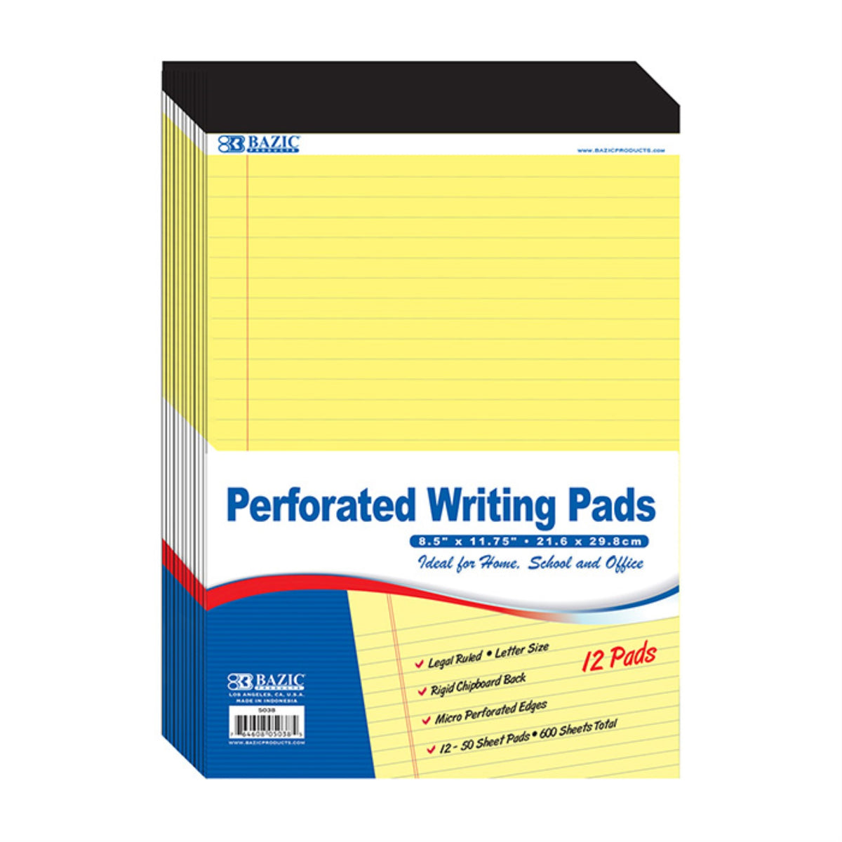 Bazic 50 Ct. 8.5' X 11.75' Canary Perforated Writing Pads (12/Pack)