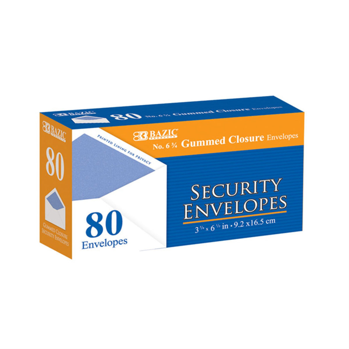Bazic #6 3/4 Security Envelopes W/ Gummed Closure (80/Pack)