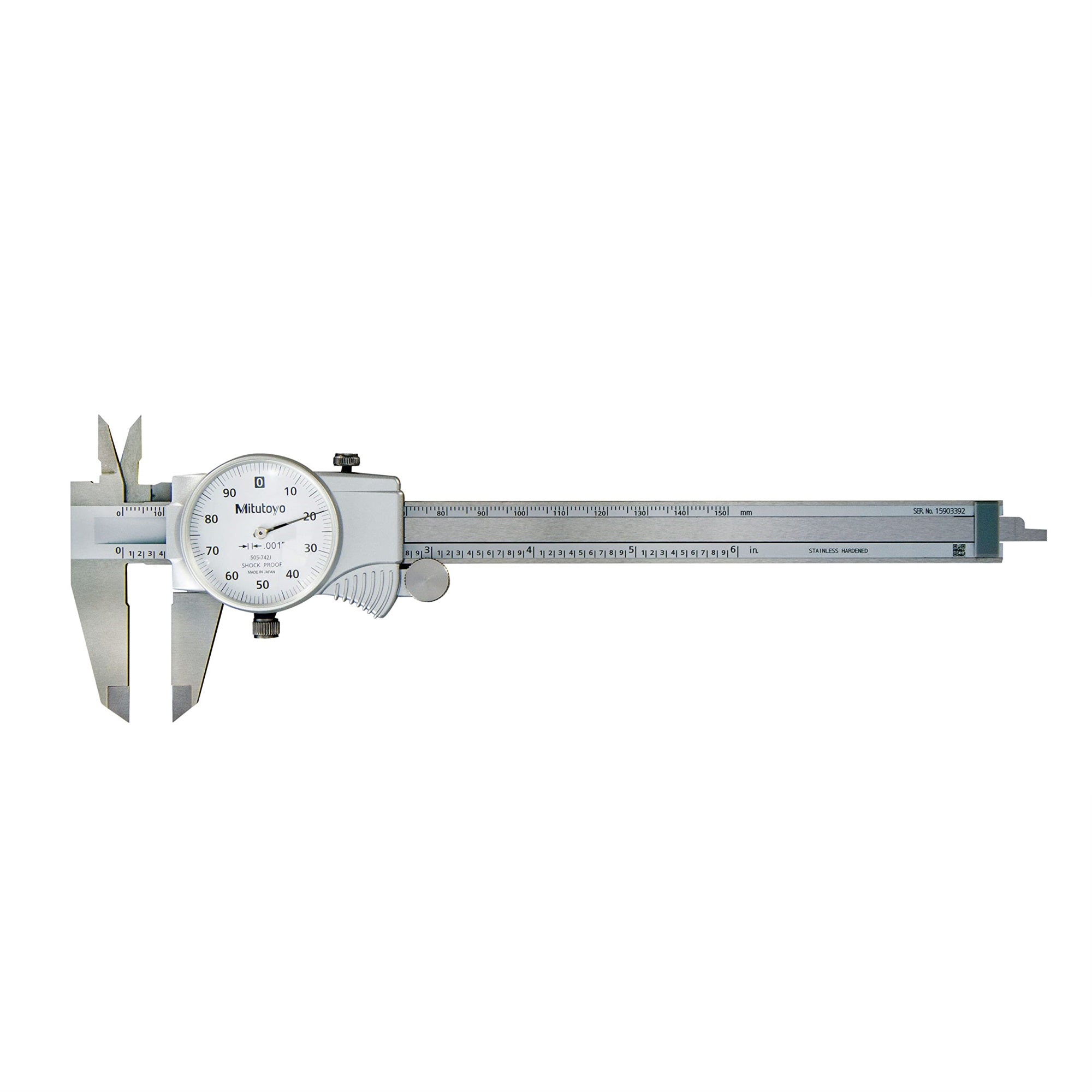 Mitutoyo 505-742J Dial Caliper, 0.1' Per Rev, 0-6' Range, 0.001' Accuracy