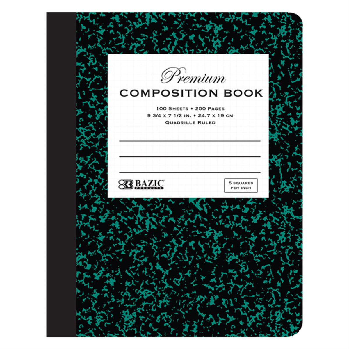 Bazic 5-1' Quad-Ruled 100 Ct. Premium Marble Composition Book
