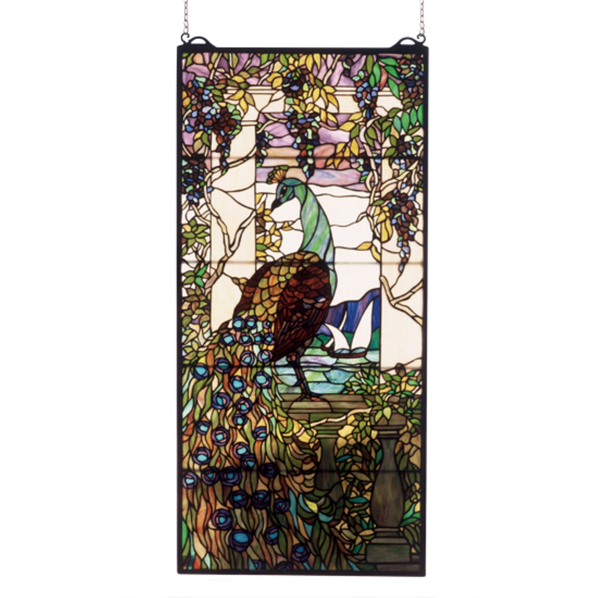 19'W X 40'H Tiffany Peacock Wisteria Stained Glass Window