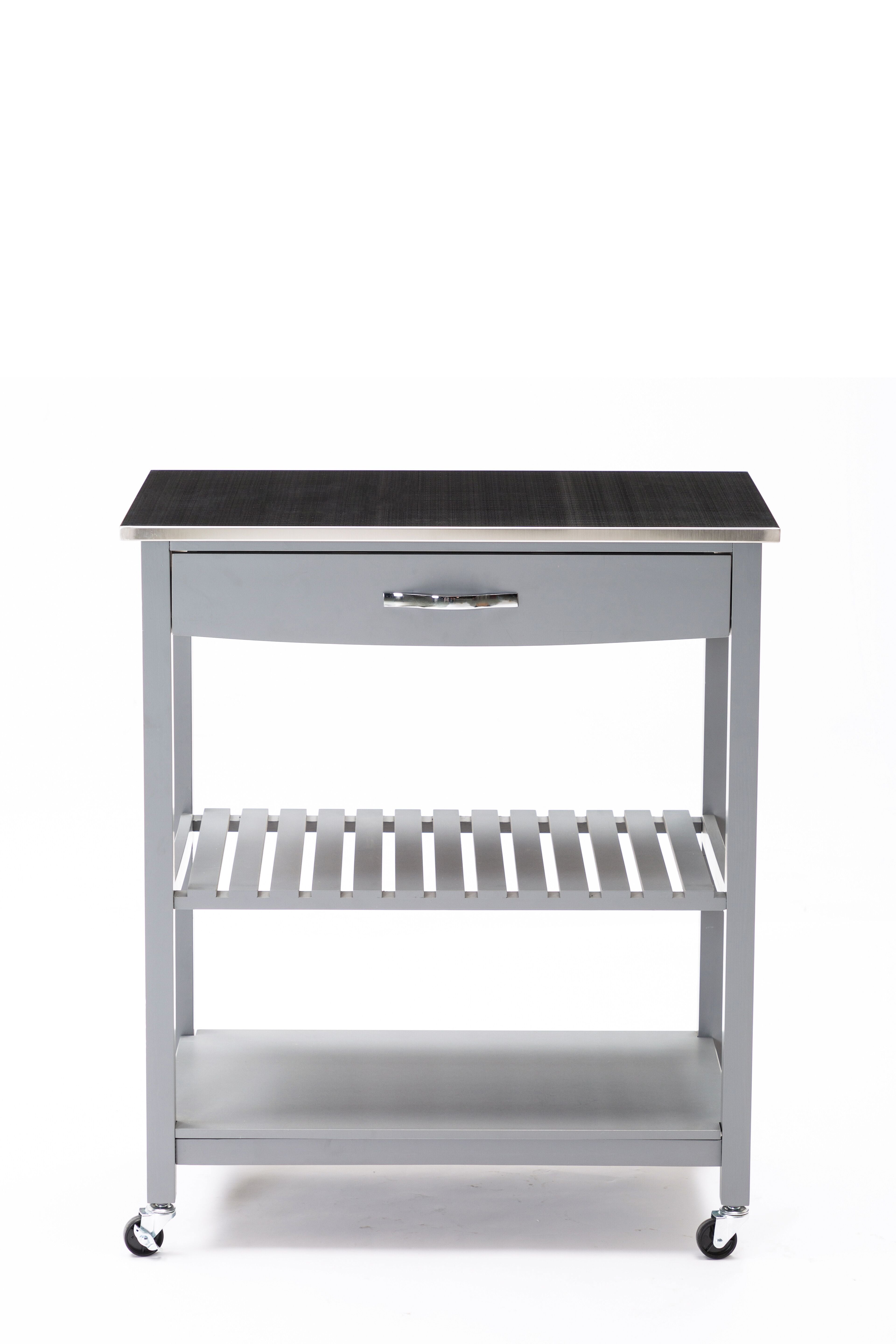 Holland Kitchen Cart With Stainless Steel Top, Gray