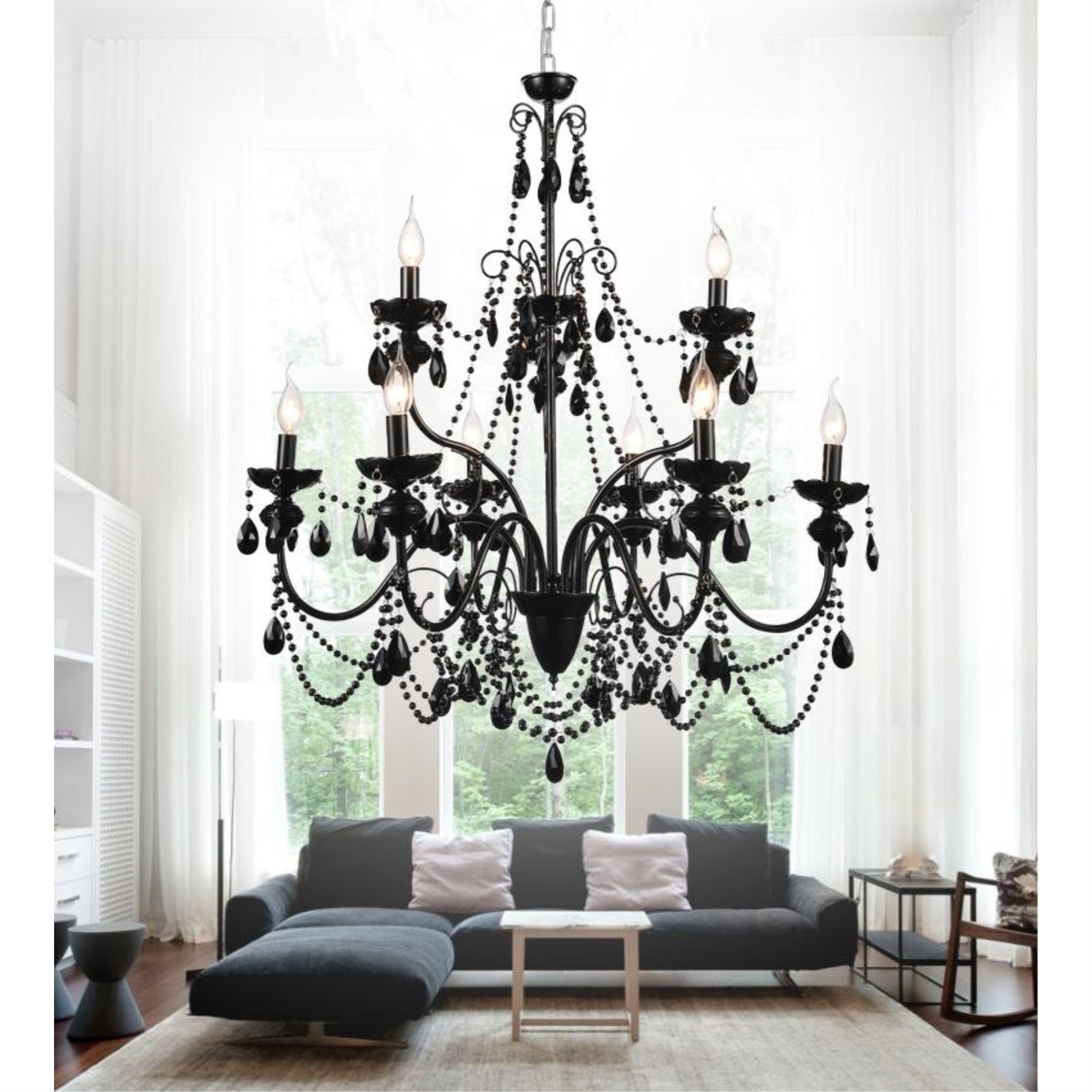 9 Light Up Chandelier With Black Finish