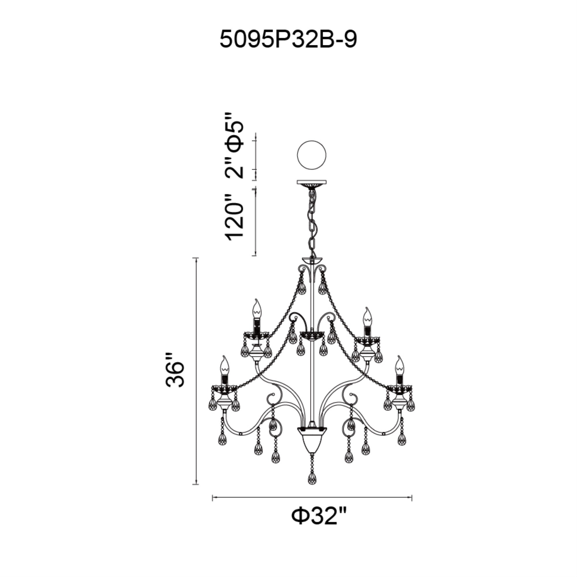 9 Light Up Chandelier With Black Finish