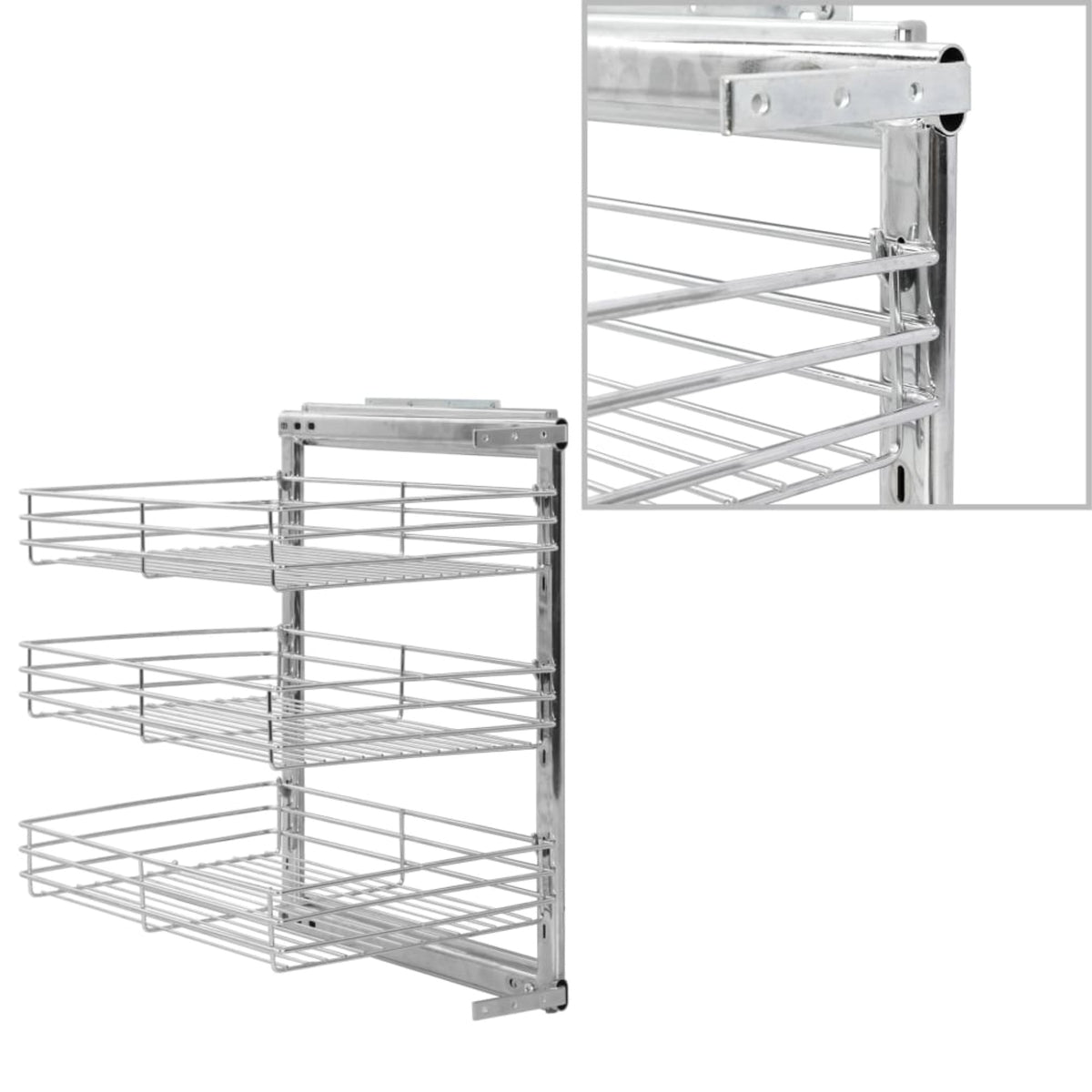 Vidaxl 3-Tier Pull-Out Kitchen Wire Basket Silver 18.5'X13.8'X22'