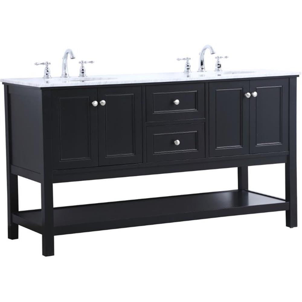 Elegant Decor Metropolis 60' Double Sink Marble Top Bathroom Vanity In Black