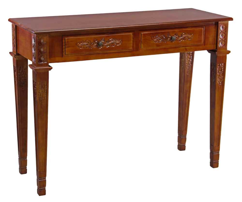 Windsor Carved Wood Two Drawer Rectangular Console Table - Walnut
