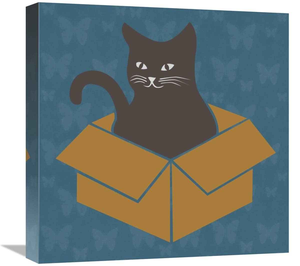 Cat in a Box - Blue-Canvas Art-18x18”
