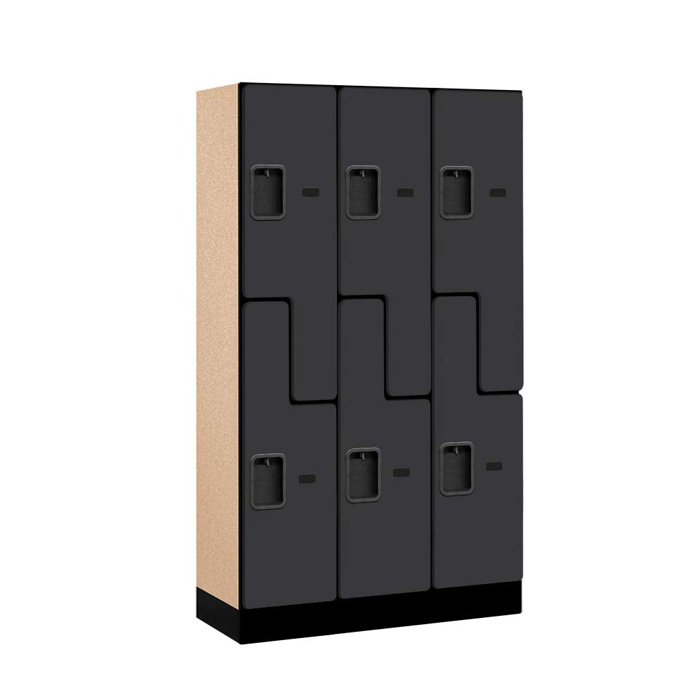 12 Wide Double Tier S Style Designer Wood Locker - 3 Wide - 5 Feet High - 15 Inches Deep - Black