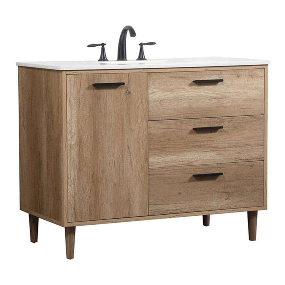 Elegant Decor Baldwin 42 Aluminum Mdf Single Bathroom Vanity In Natural Oak