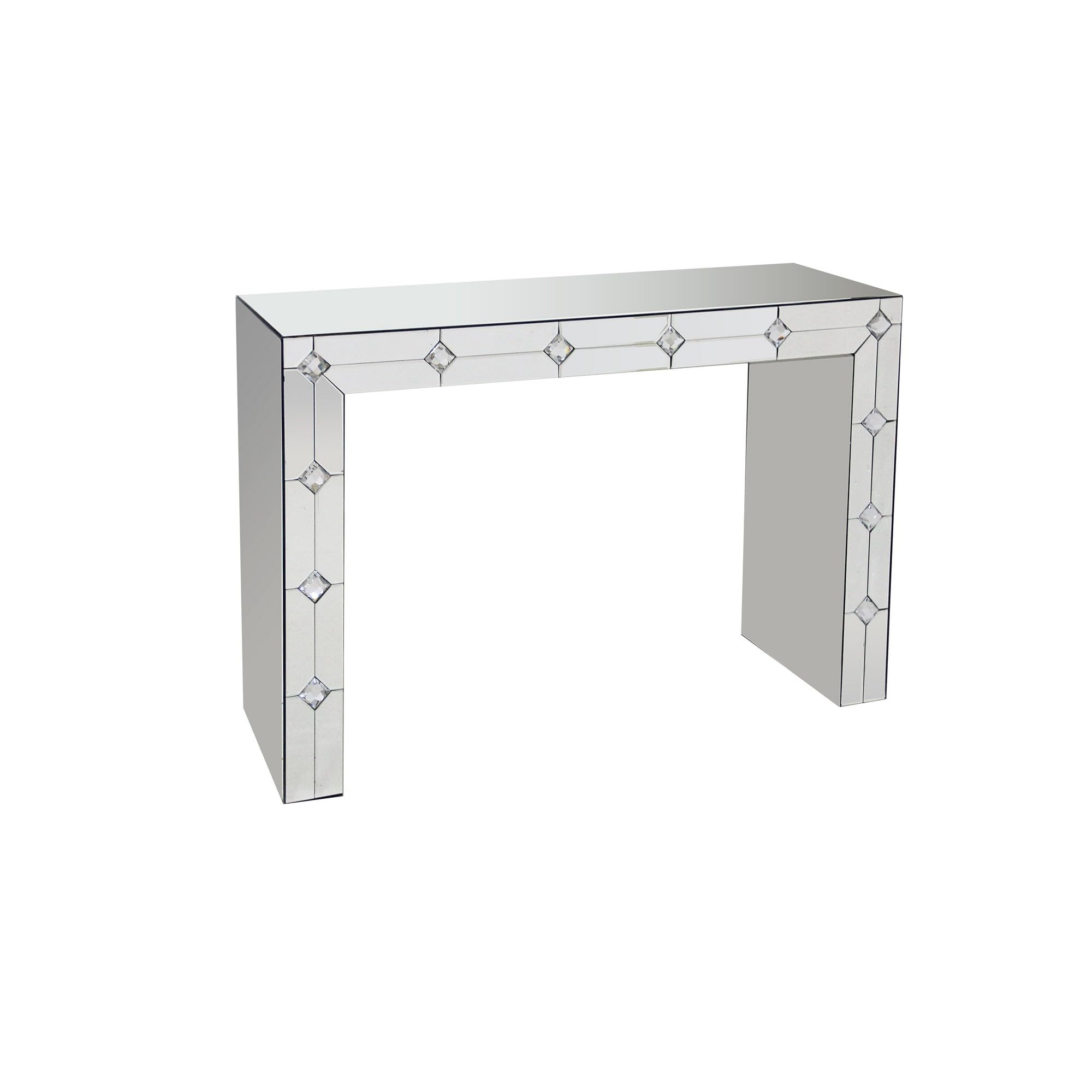 Diamond Front Mirrored Rectangular Sled Console Table, Clear