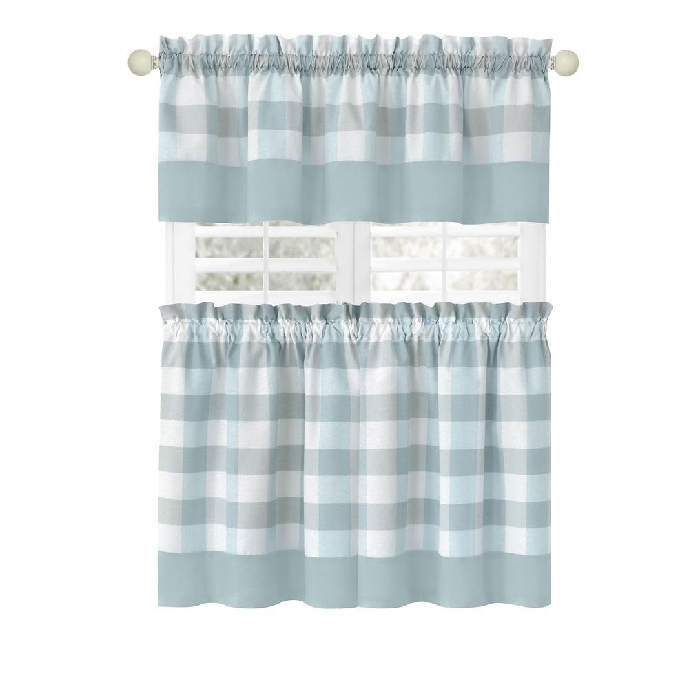 Hunter Window Curtain Tier Pair and Valance Set - 57x36 - Ice Blue