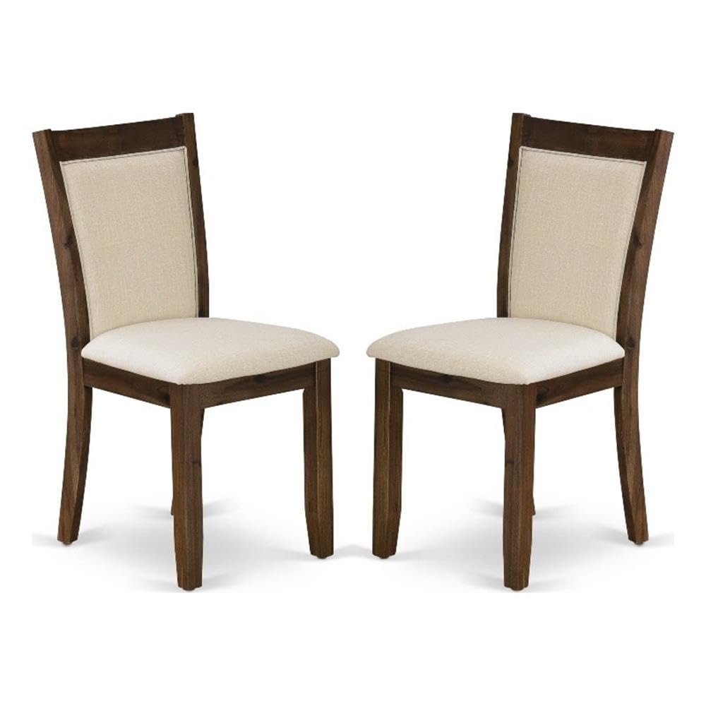 MZCNT32 Dining Chairs - Light Beige Linen Fabric Seat and High Chair Back - Sand Blasting Antique Walnut Finish (SET OF 2)