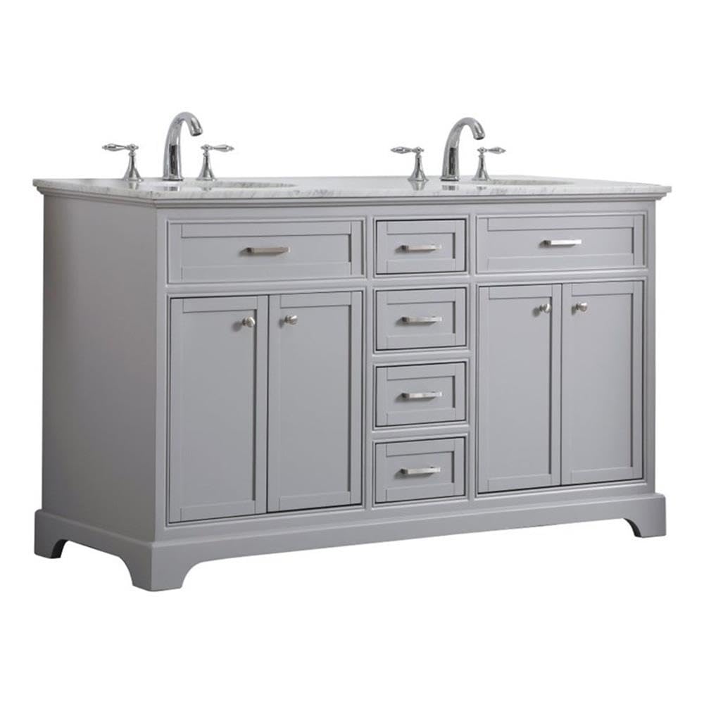 Elegant Decor Americana 60 Wood Double Bathroom Vanity In Light Gray