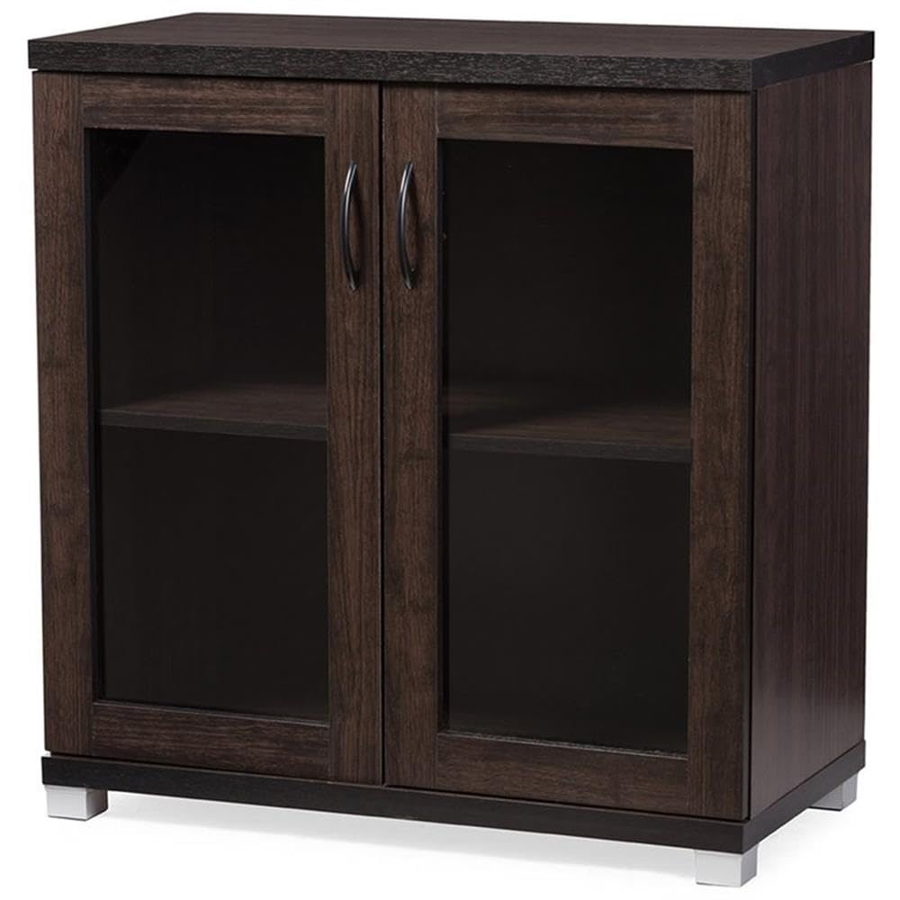 Baxton Studio Zentra Modern and Contemporary Dark Brown Sideboard Storage Cabinet with Glass Doors