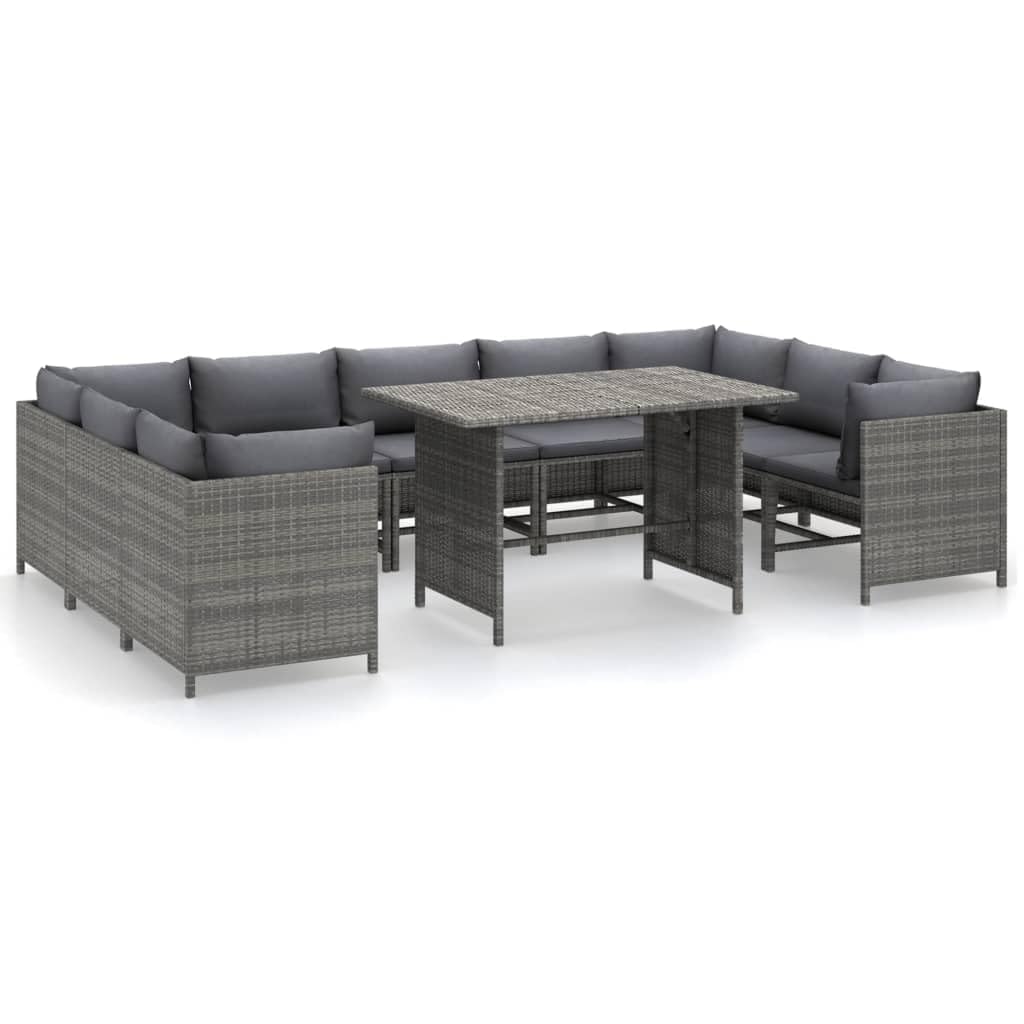 vidaXL 10 Piece Patio Lounge Set with Cushions Poly Rattan Gray