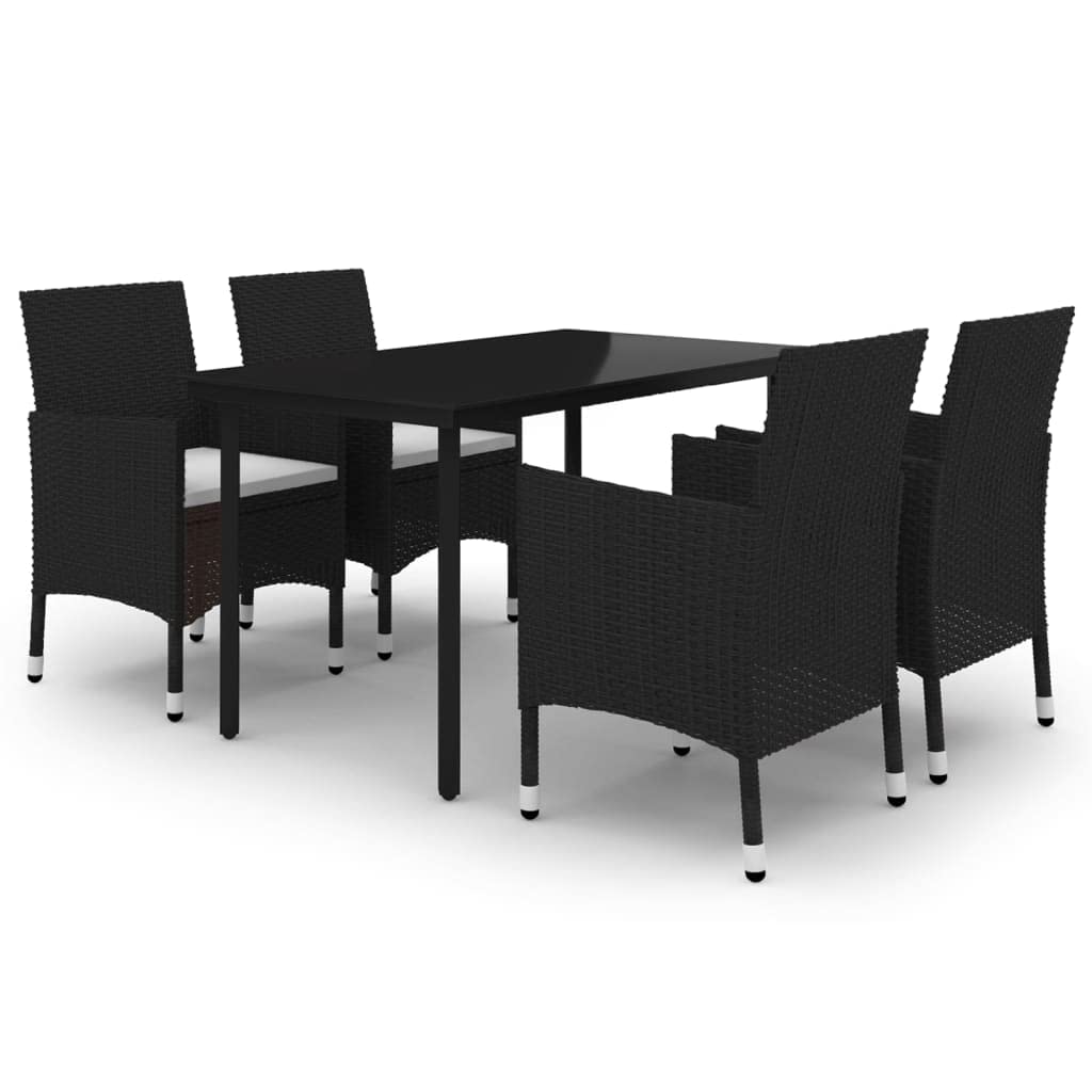 vidaXL 5 Piece Patio Dining Set with Cushions Poly Rattan and Glass