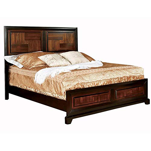 Benjara Transitional Style Queen Size Wooden Parquet Design Bed, Brown