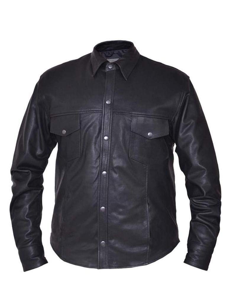 Mens Premium Lightweight Leather Motorcycle Shirt,Black,Size - Small