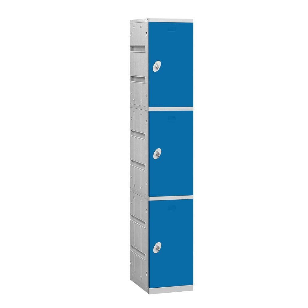 12 Wide Triple Tier Plastic Locker - 1 Wide - 6 Feet High - 18 Inches Deep - Blue - Unassembled