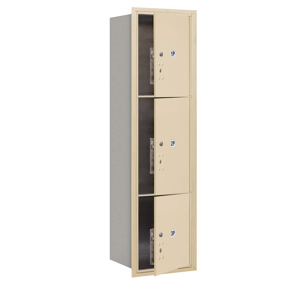 Maximum Height Recessed Mounted 4C Horizontal Parcel Locker with 3 Parcel Lockers in Sandstone with USPS Access - Front Loading