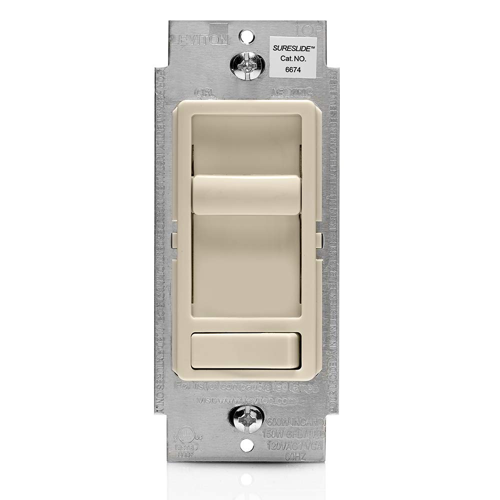 Leviton Sureslide Dimmer Switch For Dimmable Led, Halogen And Incandescent Bulbs, 6674-P0T, Light Almond