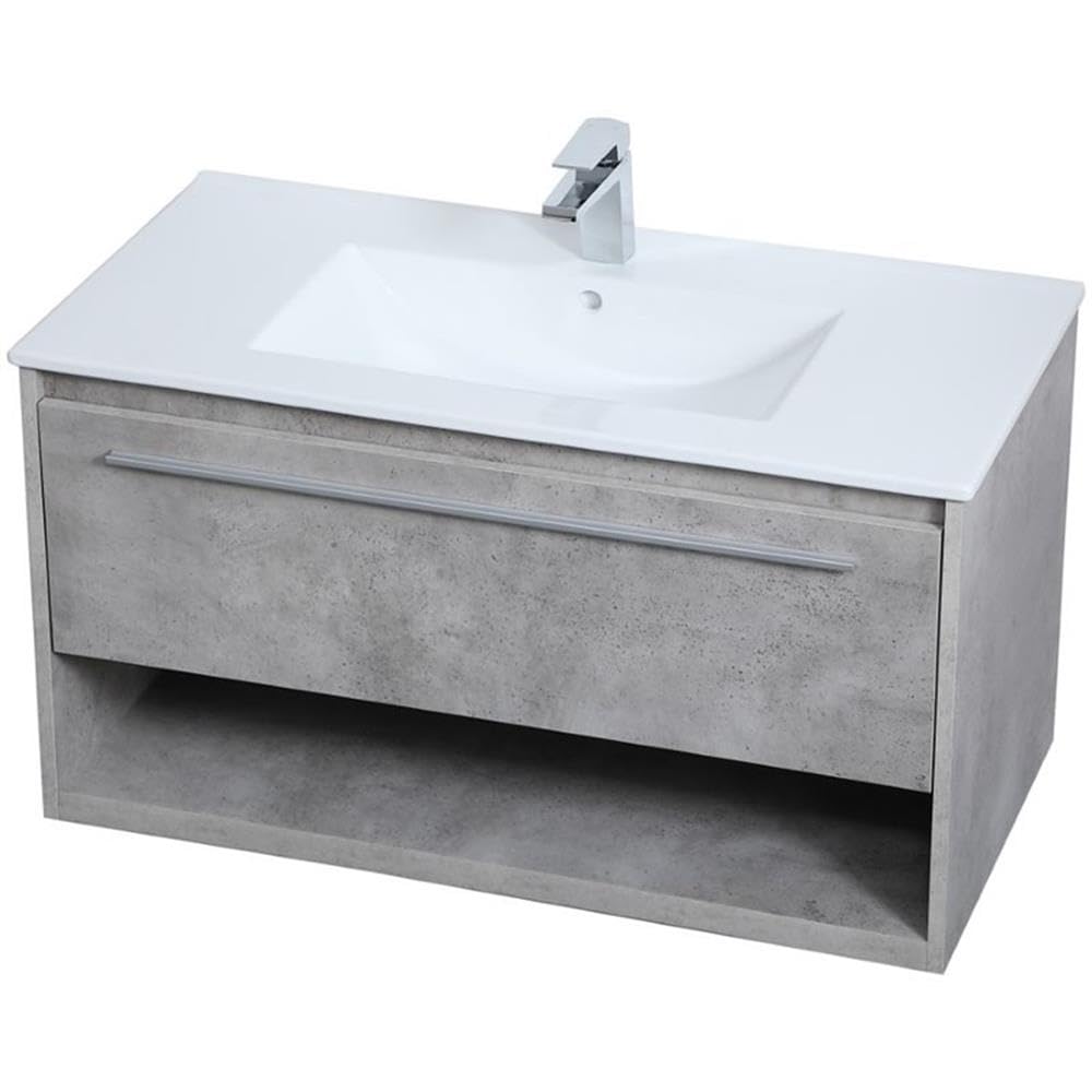 Elegant Decor Kasper 36 Single Porcelain Top Floating Bathroom Vanity In Gray