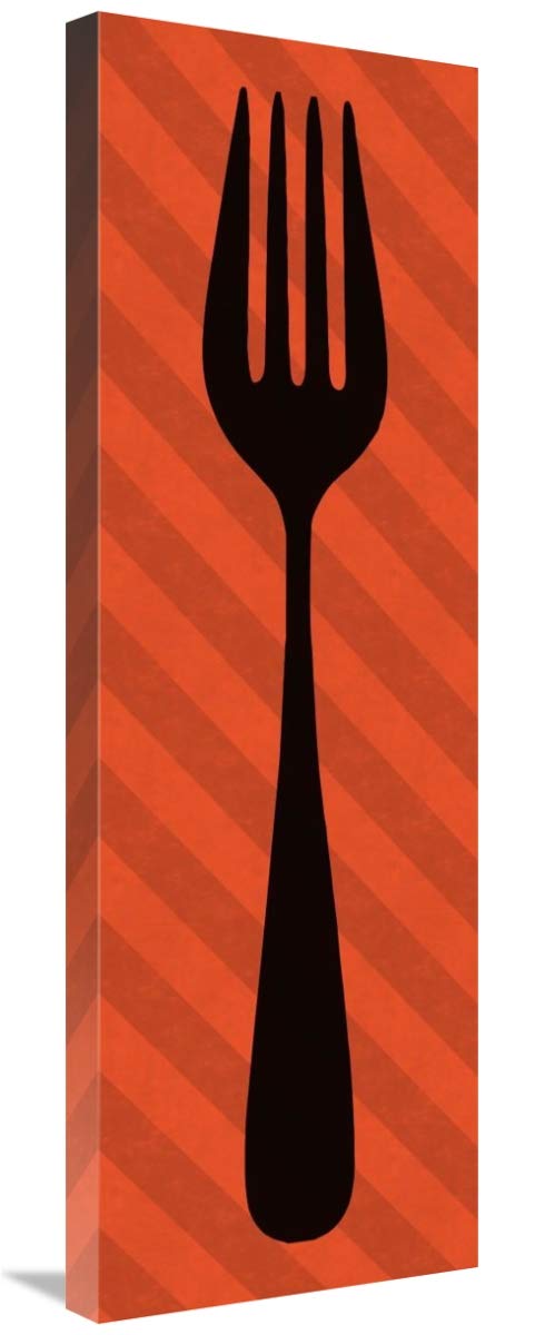 Mealtime: Red Stripes - Fork-Canvas Art-12x36”