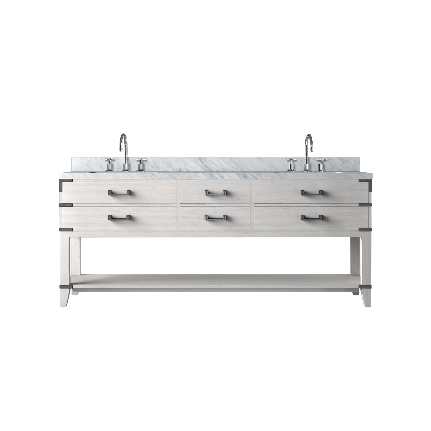 Norwalk 80 in W x 22 in D White Oak Double Bath Vanity, Carrara Marble Top, and Faucet Set