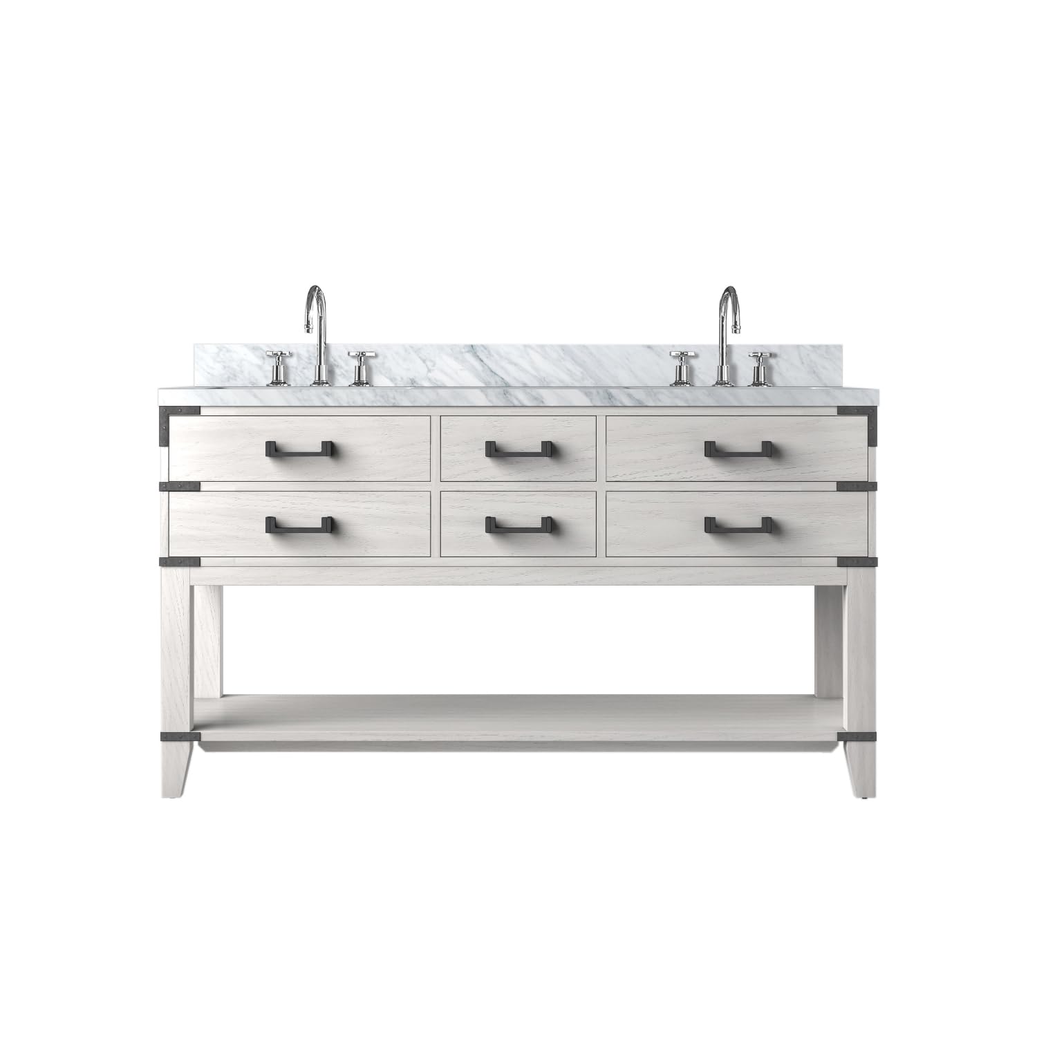 Norwalk 60 in W x 22 in D White Oak Double Bath Vanity, Carrara Marble Top, and Faucet Set