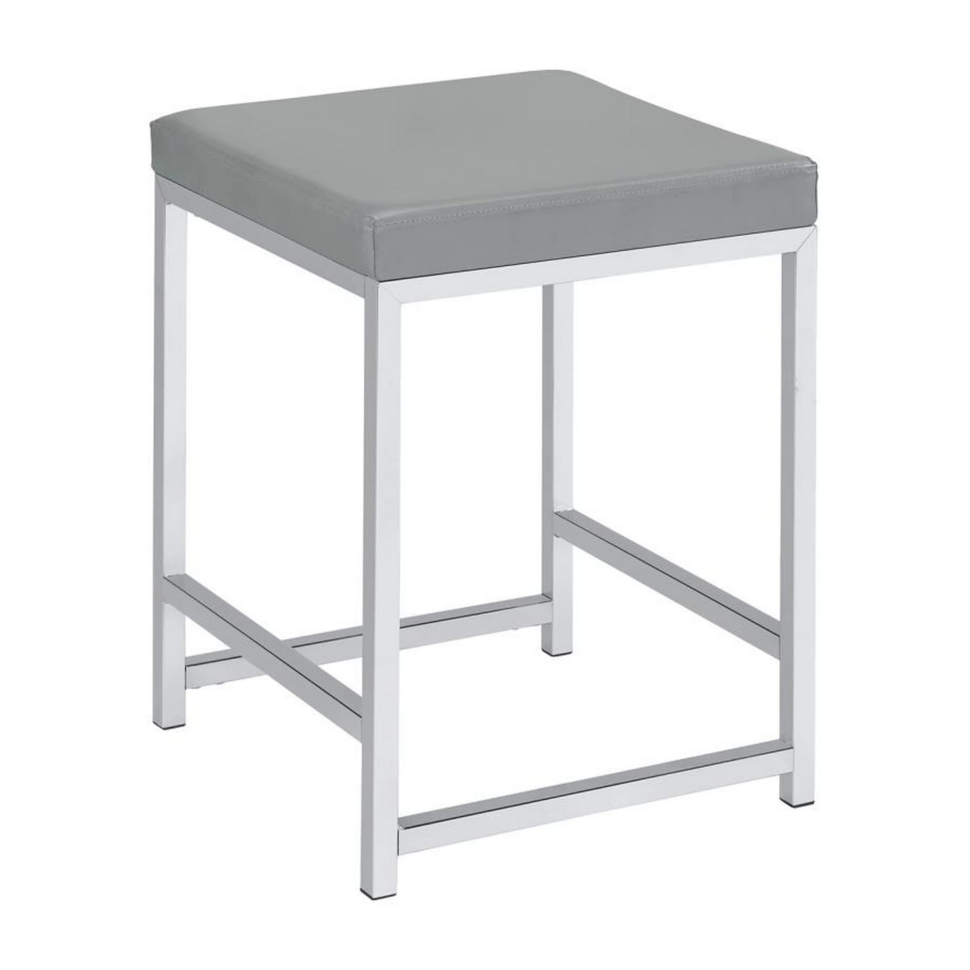 Vanity Stool with Leatherette Seat and Tubular Frame, Gray
