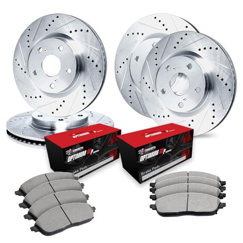 R1 Concepts Drilled and Slotted Silver Disc Brake Rotor Set with Optimum Oe Pads WGUN2-54277